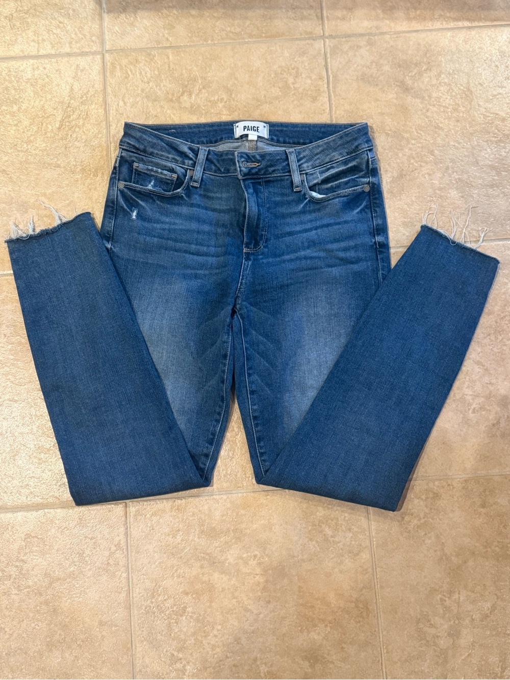PAIGE Women's Medium Blue Skinny Jeans with Raw Hem